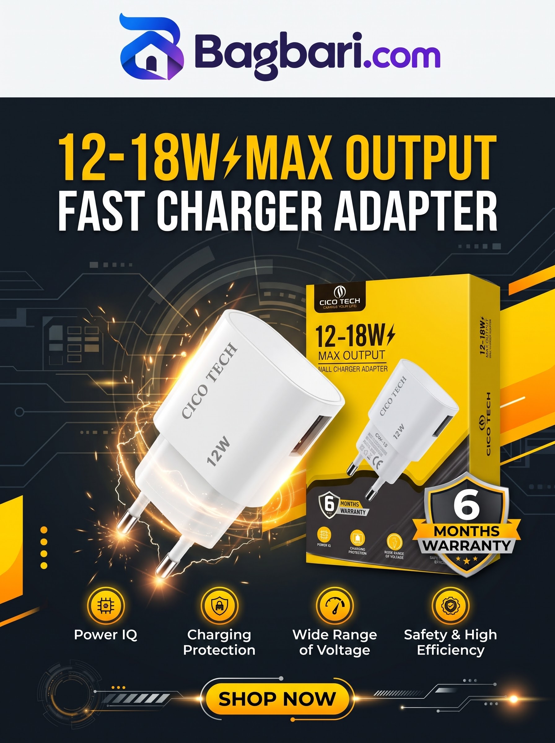⚡ CICO TECH 12–18W Max Output Wall Charger Adapter